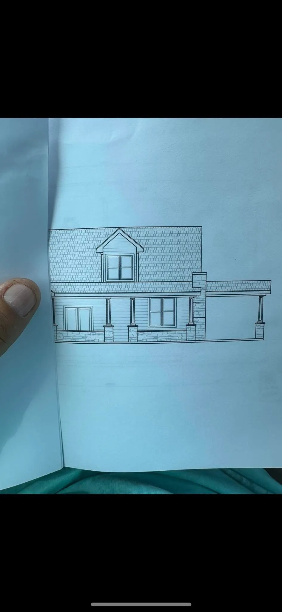 Hand-drawn front elevation of a craftsman home