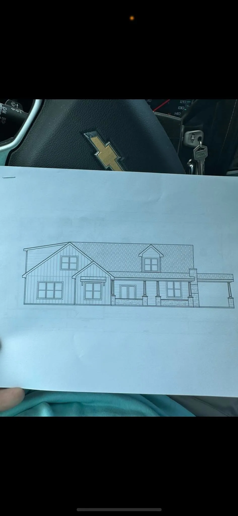 Hand-drawn elevation of a modern farmhouse